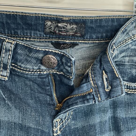 Silver Jeans Women`s Aiko Bootcut Jeans Sz 29X33L Thick Stitch Distress Cowgirl - Picture 8 of 16